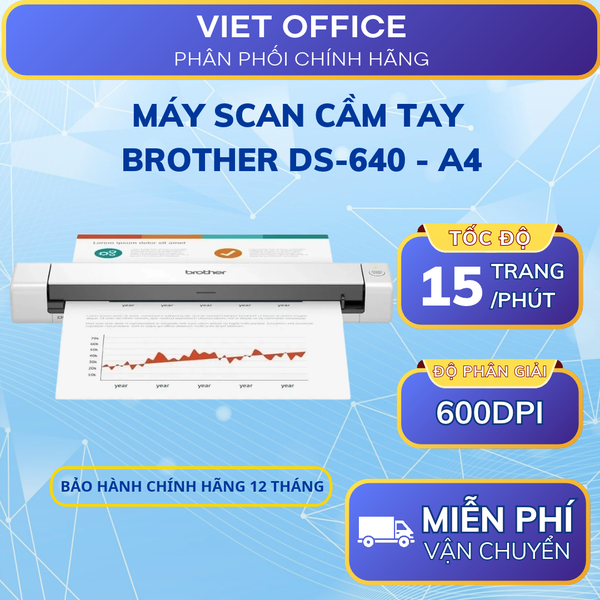 Máy Scan Cầm Tay Brother DS-640 A4 – Máy Quét Tài Liệu Di Động USB, Tốc Độ 15 Trang/Phút