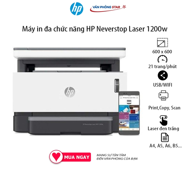 Máy in đa chức năng HP Neverstop Laser 1200w, in, copy, scan, tốc độ 21 trang/phút tại Vanphongstar