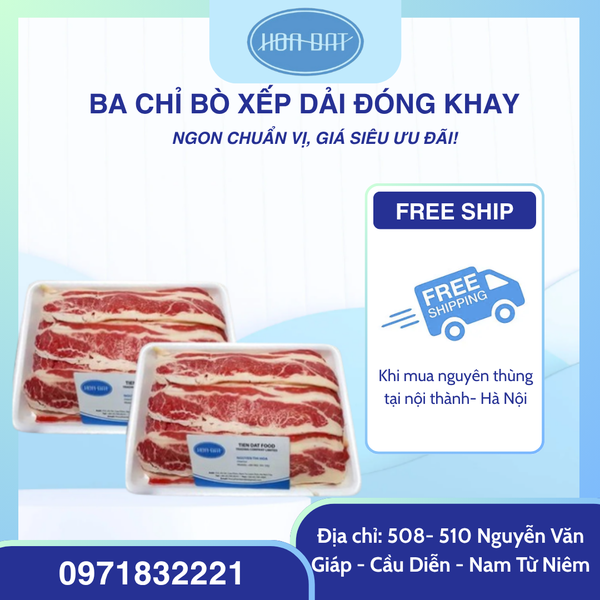 Ba chỉ bò xếp dải đóng khay ( thái nướng )  500g