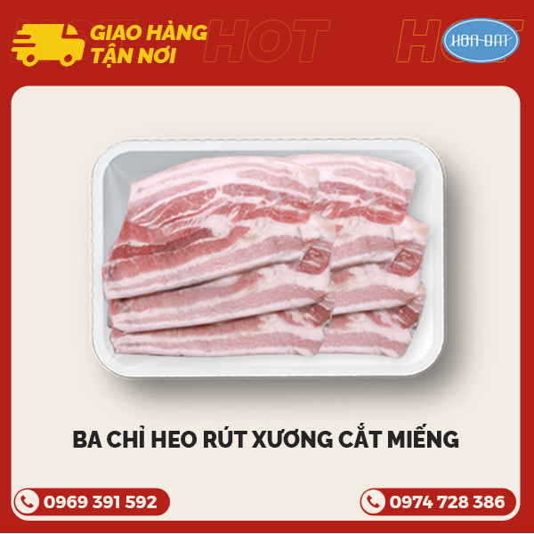 Ba chỉ Heo rút xương cắt miếng (5-7 cm) túi 1kg