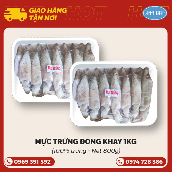 Mực trứng đóng khay Indo 1kg (100% trứng) net 800g