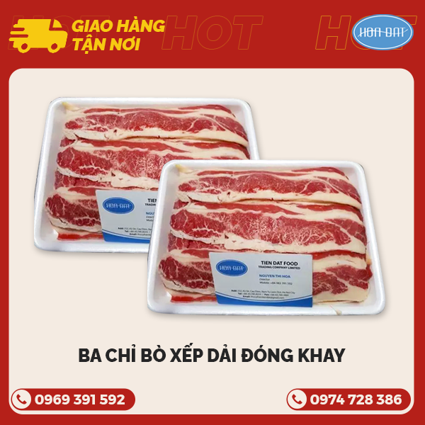 Ba chỉ bò xếp dải đóng khay ( thái nướng )  500g