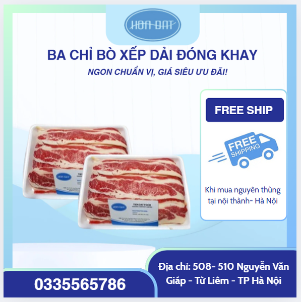 Ba chỉ bò xếp dải đóng khay ( thái nướng )  500gr