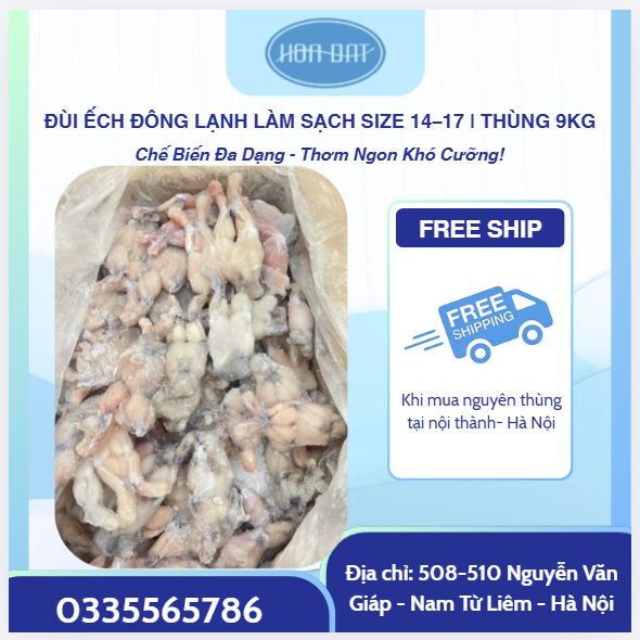ĐÙI ẾCH ĐÔNG LẠNH LÀM SẠCH SIZE 14–17 | THÙNG 9KG