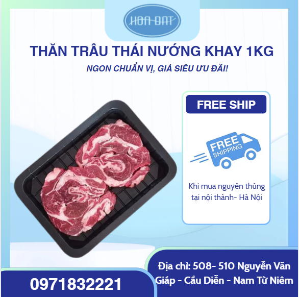 Thăn trâu thái nướng khay 1kg ( thùng 10 khay)