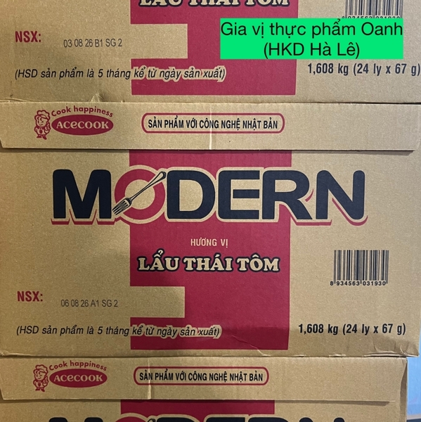 (Thùng 24 ly) Mì Ly lẩu thái tôm Modern 67gr