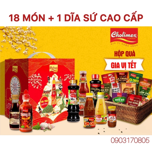 (Thùng 6 hộp) Hộp quà GIA VỊ TẾT CHOLIMEX 18 món tặng dĩa sứ 2026