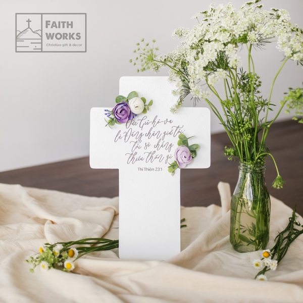 Purple Camellia - Thập Tự Vòng Hoa - Silk Flower Wreath