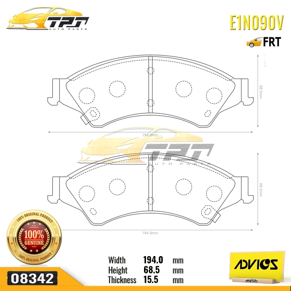 E1N090V - Bố Thắng / Má Phanh TRƯỚC Ford RANGER 2.0 2.2 2.5 3.2 11- EVEREST 2.0 2.2 3.2 15- Mazda BT50 2.2 3.2 11- Mazda 6 VN 2.0 2.5 16- ADVICS - Japan