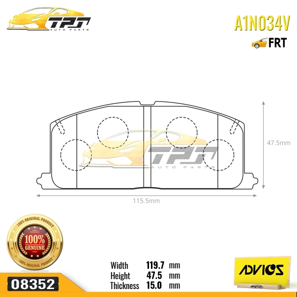 A1N034V - Bố Thắng / Má Phanh TRƯỚC Toyota CAMRY 1.8 2.0 82-86 COROLLA 1.3 1.6 1.8 84-01 CORONA 1.5 1.8 2.0 89-93 ADVICS - Japan