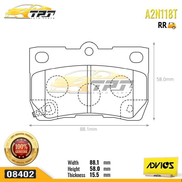 A2N118T - Bố Thắng / Má Phanh SAU Toyota CROWN 3.0 03-08 LEXUS GS300 GS430 GS460 05-11 ADVICS - Japan