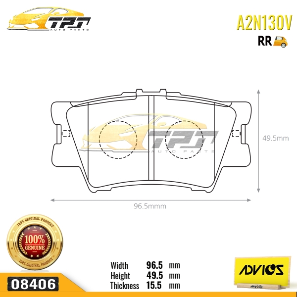 A2N130V - Bố Thắng - Má Phanh SAU Toyota RAV4 2.0 2.2 2.4 2.5 3.5 05-15 CAMRY VN 2.0 2.4 2.5 3.0 06- ADVICS - Japan