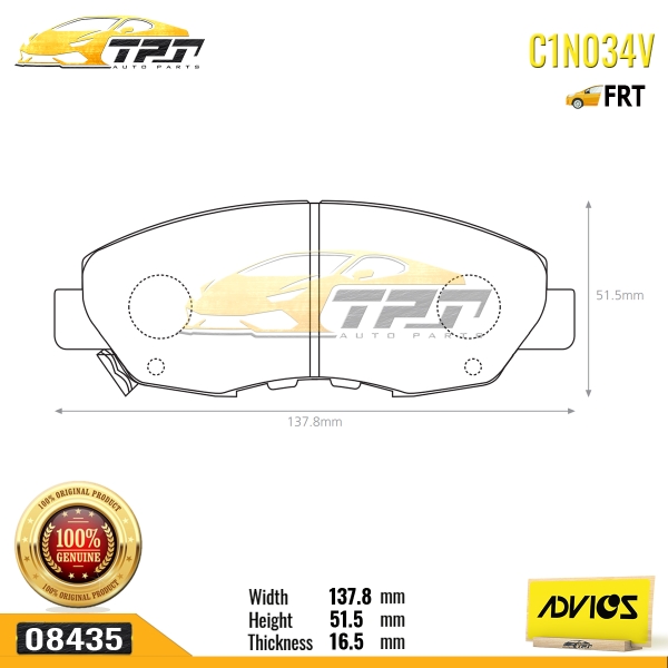 C1N034V - Bố Thắng / Má Phanh TRƯỚC Honda ACCORD 2.0 2.2 2.3 90-02 Honda CIVIC 1.6 1.7 1.8 09-11 ADVICS - Japan