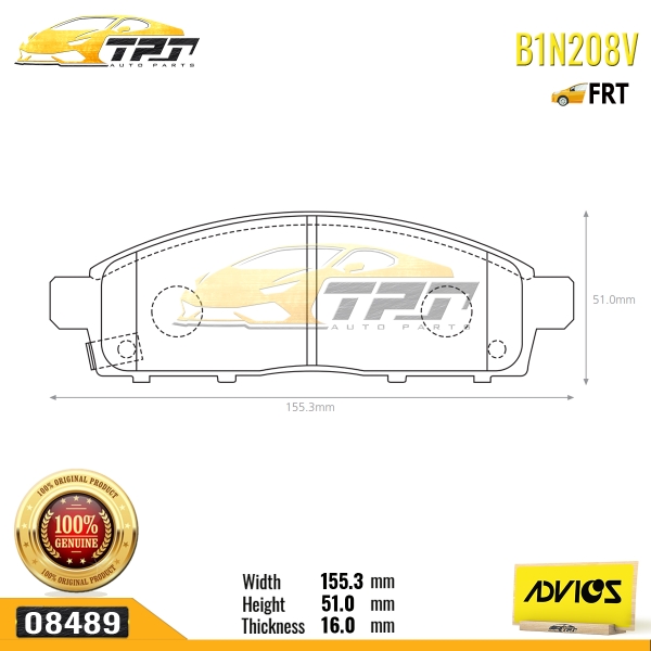 B1N208V - Bố Thắng - Má Phanh TRƯỚC Mitsubishi PAJERO SPORT 2.5 3.0 11-17 TRITON 05- ZINGER 08-12 ADVICS - Japan