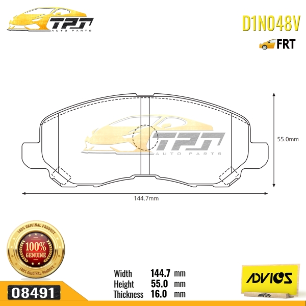 D1N048V - Bố Thắng - Má Phanh TRƯỚC Mitsubishi GRANDIS VN 2.4 03-11 OUTLANDER 2.0 2.4 3.0 01- LANCER 1.5 2.0 06-17 ADVICS - Japan