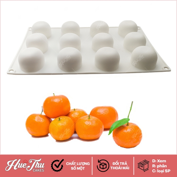 Khuôn silicon Quả Quýt (vỉ 12 hình) làm bánh rau câu 3D 4D nhấn xôi, fondant, socola, nến hanmade