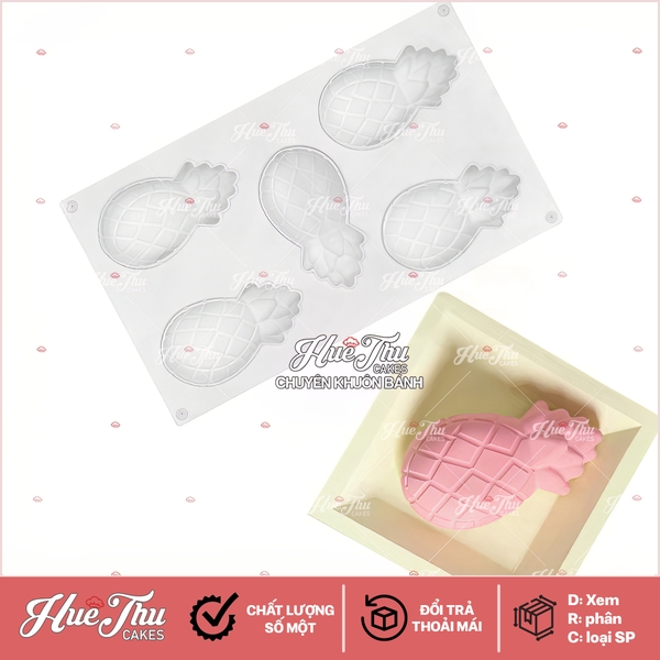 Khuôn silicon Quả Dứa (vỉ 5 hình) làm bánh rau câu 3D 4D nhấn xôi, fondant, socola, nến hanmade