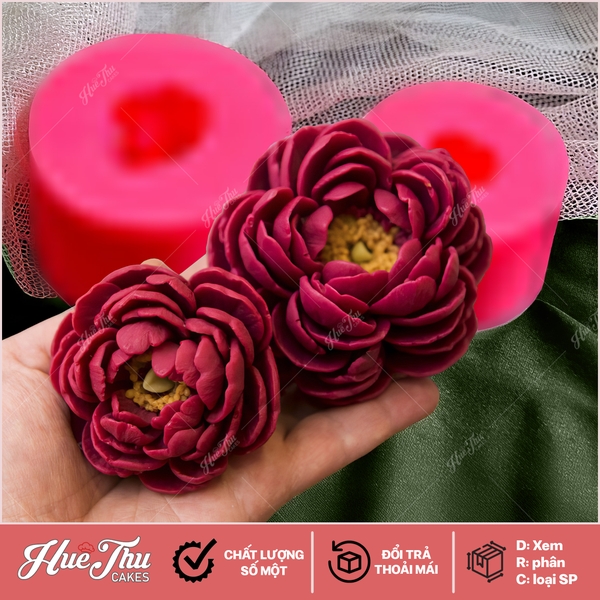 Khuôn silicon hoa Mẫu Đơn Pompon làm bánh rau câu 3D 4D nhấn xôi, fondant, socola, nến hanmade