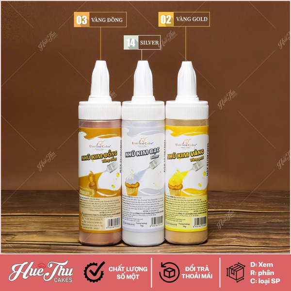Màu phun nhũ kim Unicorn Vàng/Bạc/Đồng 10g làm bánh