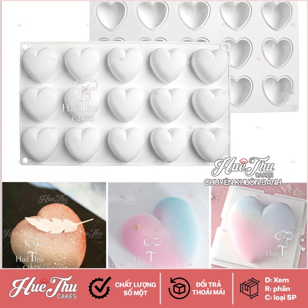 Khuôn silicon Trái Tim (4.5cm / vỉ 15 trái) làm bánh rau câu 3D 4D nhấn xôi, fondant, socola, nến hanmade