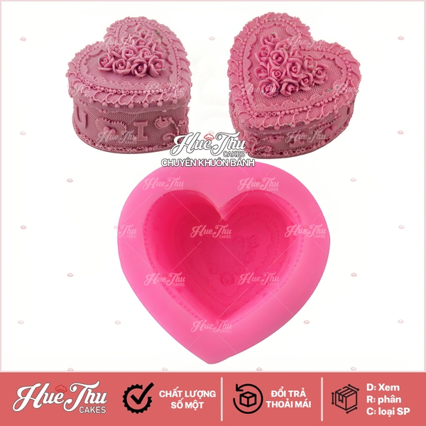 Khuôn silicon Trái Tim (chùm hồng I Love U) làm bánh rau câu 3D 4D nhấn xôi, fondant, socola, nến hanmade