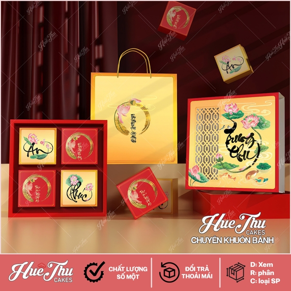 Hộp trung thu Thư Họa 4 bánh - hộp đựng bánh Trung Thu 150g - 250g
