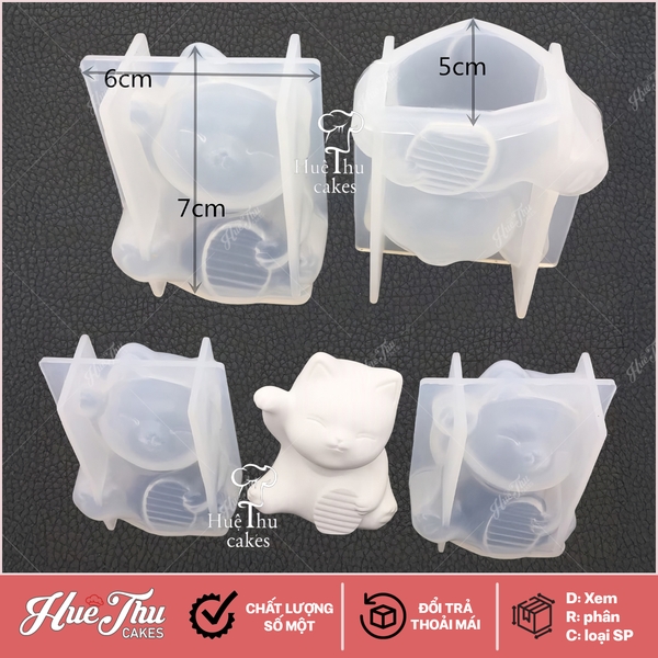 Khuôn silicon Mèo Thần Tài làm bánh rau câu 3D 4D nhấn xôi, fondant, socola, nến hanmade