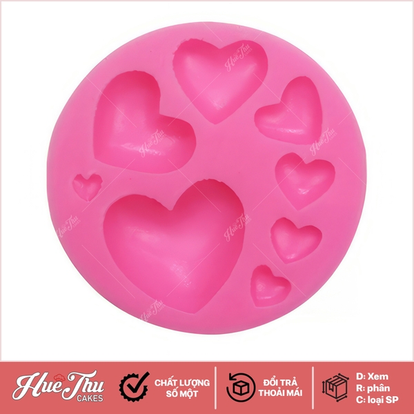 Khuôn silicon Trái Tim (vỉ 8 hình) làm bánh rau câu 3D 4D nhấn xôi, fondant, socola, nến hanmade