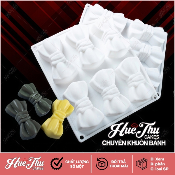 Khuôn silicon Chiếc Nơ (vỉ 6 cái) làm bánh rau câu 3D 4D nhấn xôi, fondant, socola, nến hanmade