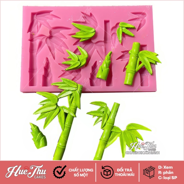Khuôn silicon Cây Tre, Cây Trúc (vỉ 7 chi tiết) làm bánh rau câu 3D 4D nhấn xôi, fondant, socola, nến hanmade