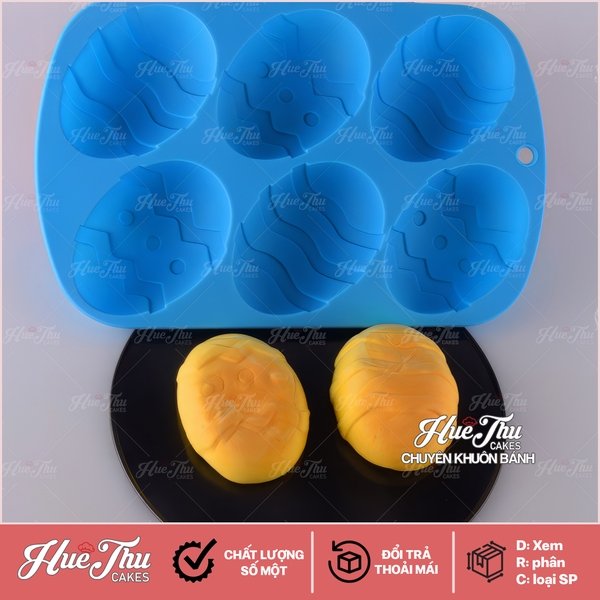 Khuôn silicon Quả Trứng Khủng Long (vỉ 6 hình) làm bánh rau câu 3D 4D nhấn xôi, fondant, socola, nến hanmade