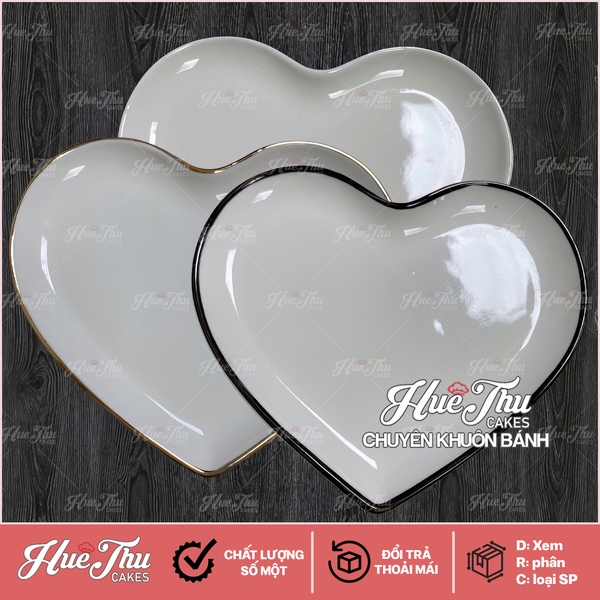 Đĩa Tim Viền Đen, Viền Vàng 12.5cm, Đĩa Tim Sứ Decor - trang trí đồ ăn, mâm cúng