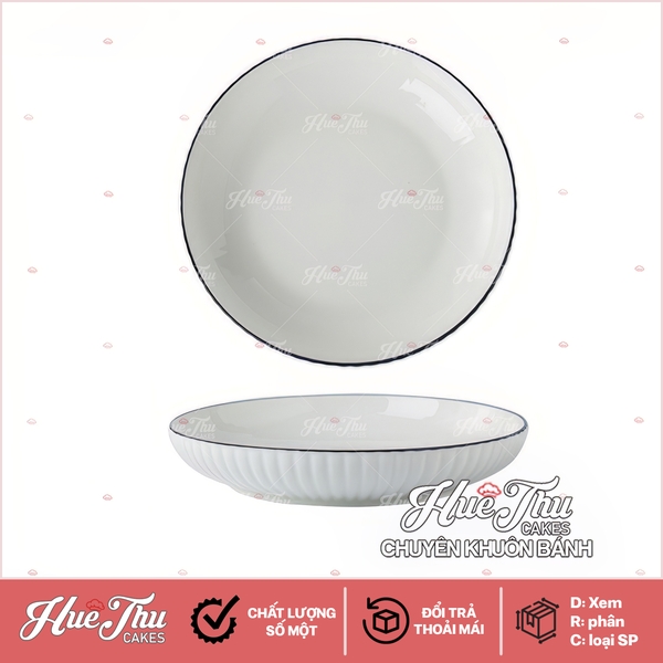 Đĩa Tròn Viền Đen 20cm, Đĩa Sứ Tròn Decor - trang trí đồ ăn, bàn tiệc, mâm cúng