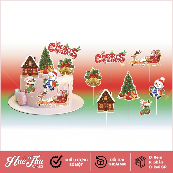 Que cắm Giáng sinh (6 chi tiết) trang trí bánh rau câu, bông lan... dịp Noel