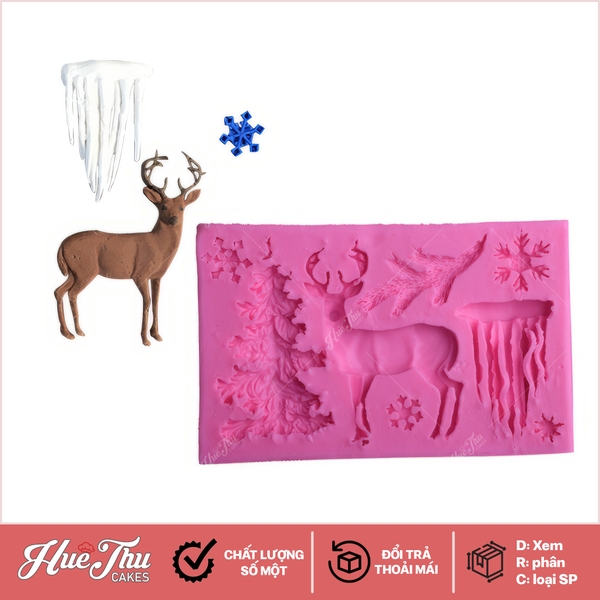 Khuôn silicon Cây Thông, Hươu Giáng Sinh, Bông Tuyết, Vành Tuyết làm bánh rau câu 3D 4D nhấn xôi, fondant, socola, nến hanmade