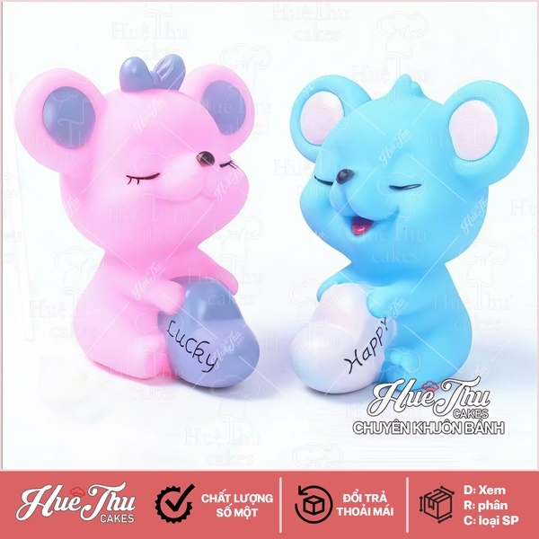 Chuột nhựa (1 cặp) - phụ kiện trang trí bánh sinh nhật, bánh rau câu