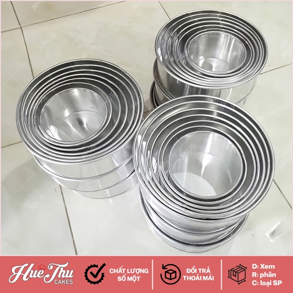 Khuôn tròn đế liền 10/12/14/16/18/20/22/24/26/28/30cm sử dụng đổ cốt bánh rau câu, bánh nướng, bánh gato