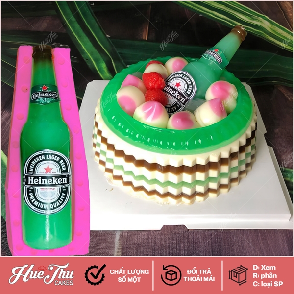 Khuôn silicon chai bia 20x7cm làm bánh rau câu 3D 4D nhấn xôi, fondant, socola, nến hanmade