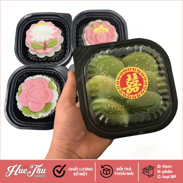 Hộp đế đen vuông HT12 13cm (set 10 hộp) đựng bánh trung thu, rau câu cơm xôi