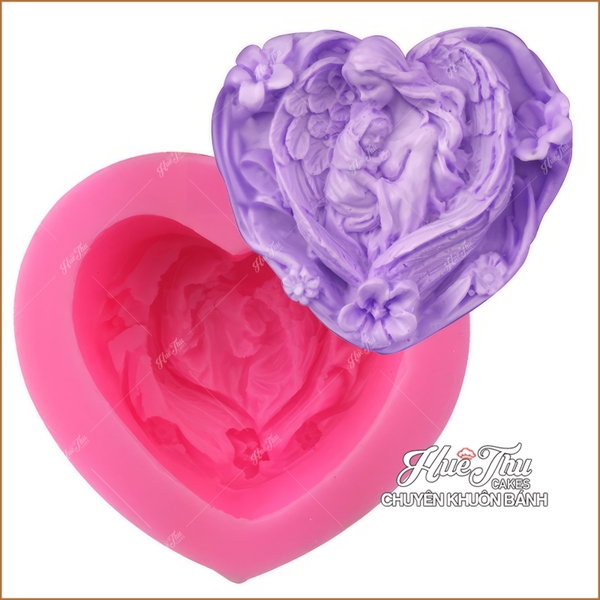 Khuôn silicon Trái Tim (mẹ ôm con) làm bánh rau câu 3D 4D nhấn xôi, fondant, socola, nến hanmade