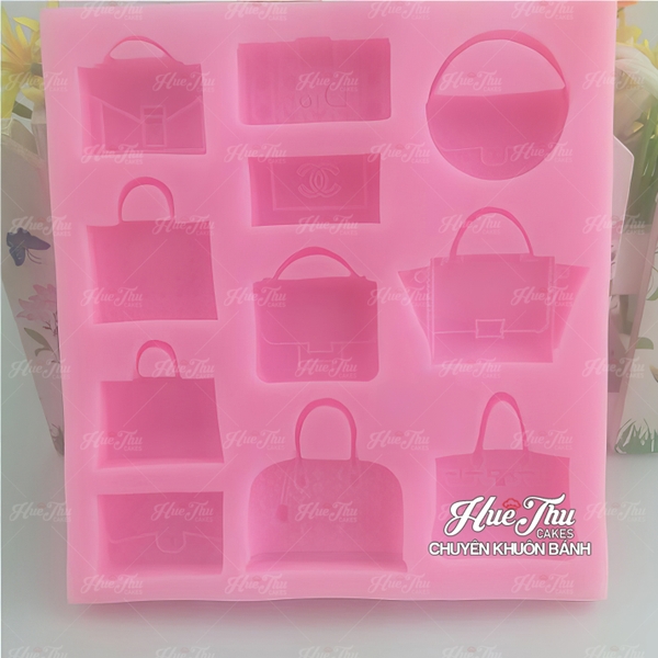 Khuôn silicon Túi Xách (vỉ 11 hình) làm bánh rau câu 3D 4D nhấn xôi, fondant, socola, nến hanmade