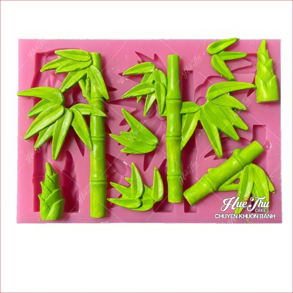 Khuôn silicon Cây Tre, Cây Trúc (vỉ 7 chi tiết) làm bánh rau câu 3D 4D nhấn xôi, fondant, socola, nến hanmade
