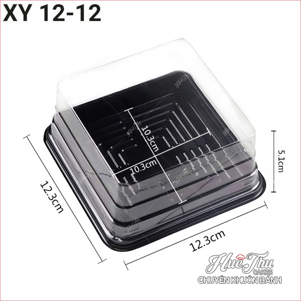 Hộp đựng bánh vuông 12x12cm đế đen, vàng, trắng cao 5/7.5cm (10 cái) đựng bánh rau câu, bông lan, Trung Thu