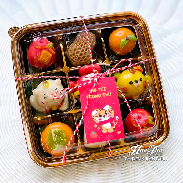 Hộp nhựa vuông 9 ô 22x22cm (10 hộp) đựng bánh Mochi, Trung Thu, rau câu