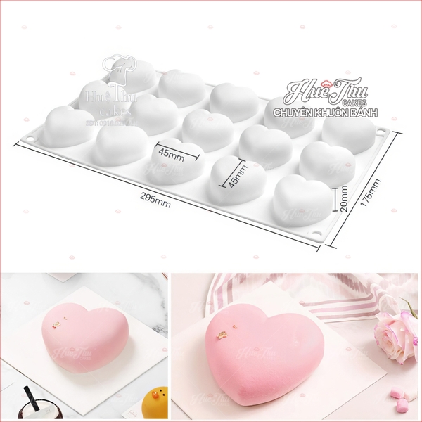 Khuôn silicon Trái Tim (4.5cm / vỉ 15 trái) làm bánh rau câu 3D 4D nhấn xôi, fondant, socola, nến hanmade