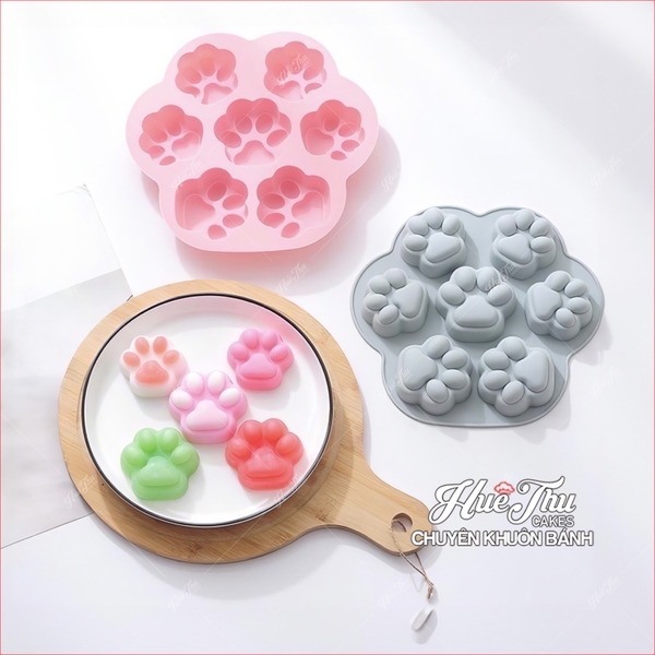 Khuôn silicon Bàn Chân Mèo A19 (vỉ 7 hình) làm bánh rau câu 3D 4D nhấn xôi, fondant, socola, nến hanmade