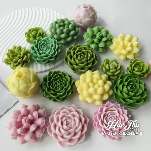 Khuôn silicon Xương Rồng Sen Đá 107 (7 mẫu) làm bánh rau câu 3D 4D nhấn xôi, fondant, socola, nến hanmade