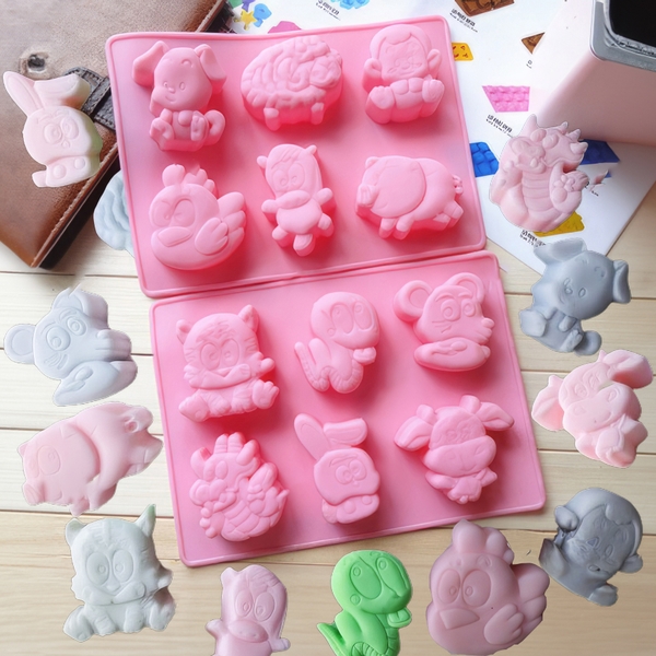 Khuôn silicon 12 Con Giáp A30 (2*vỉ 6 hình) làm bánh rau câu 3D 4D nhấn xôi, fondant, socola, nến hanmade