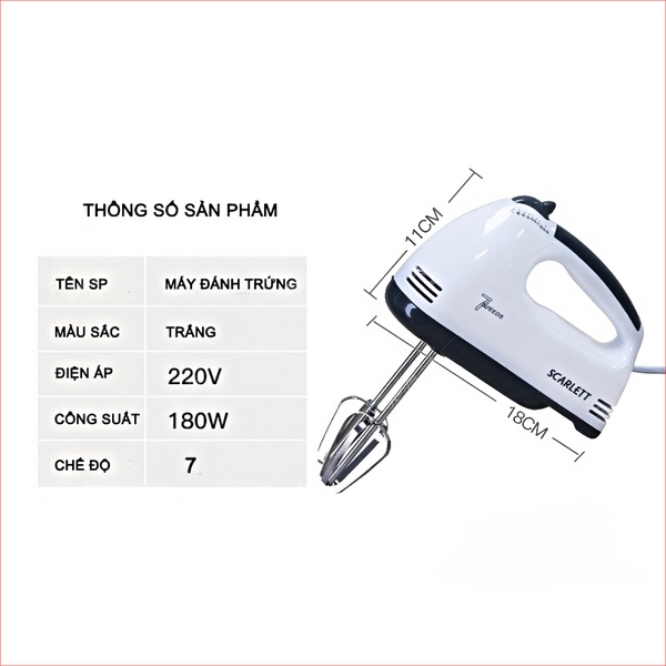 Máy Đánh Trứng Cầm Tay 7 Tốc Độ Công Suất 180W (Kèm 6 Que Trộn)