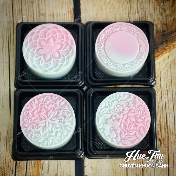 Khuôn silicon Khuôn Trung Thu Hoa Văn A61 (vỉ 4 khuôn) làm bánh rau câu 3D 4D nhấn xôi, fondant, socola, nến hanmade
